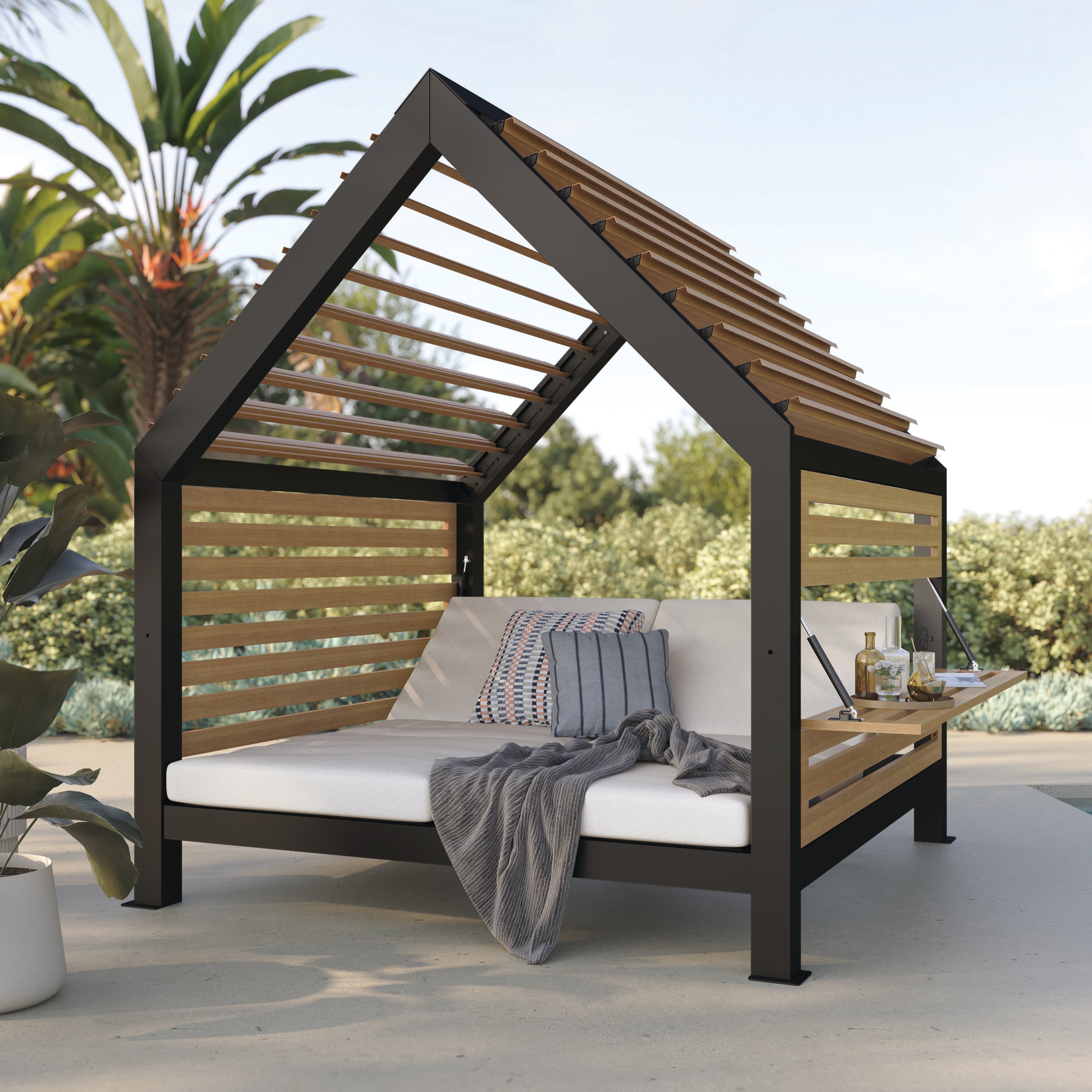 Dante Cushioned Double Daybed with Louvered Roof