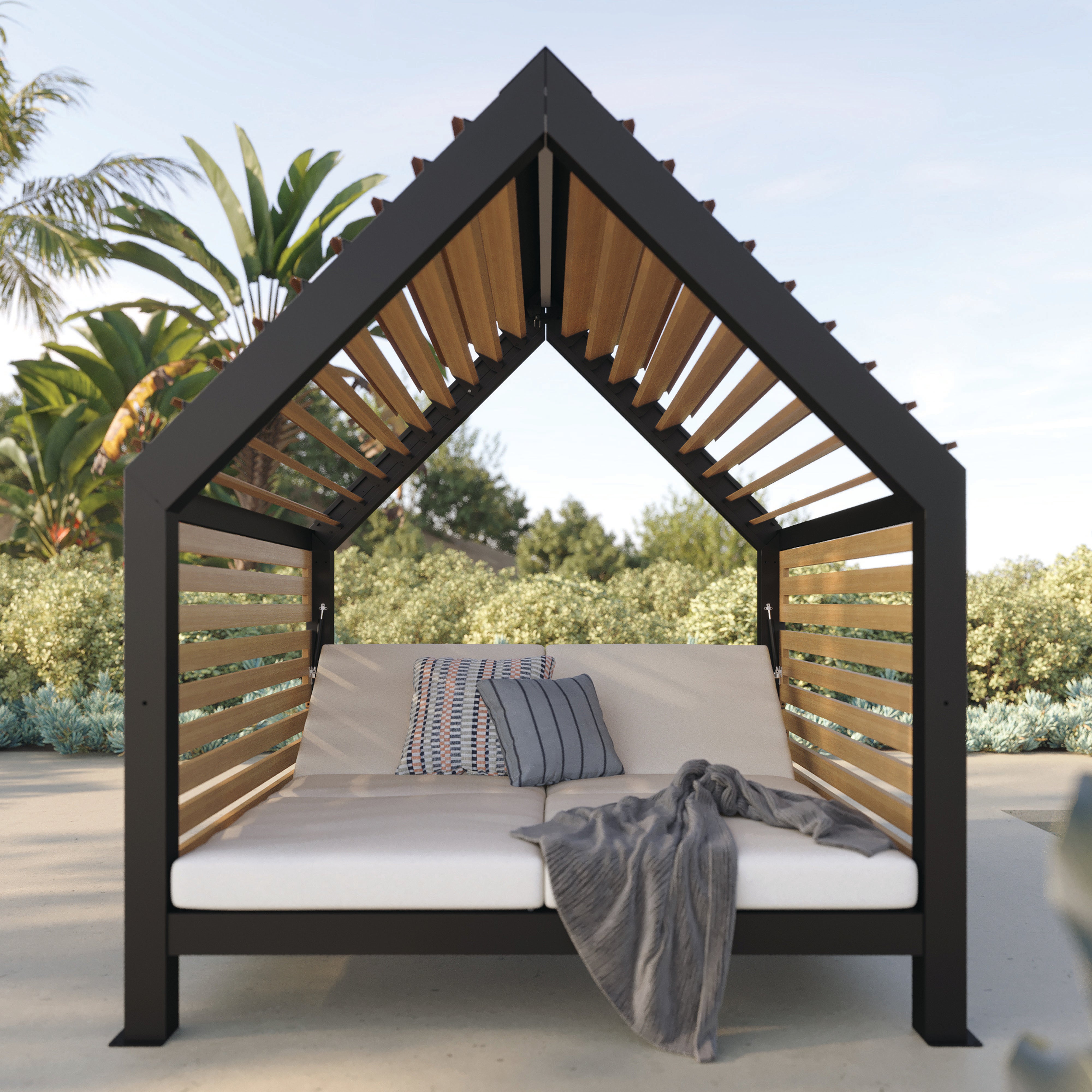 Dante Cushioned Double Daybed with Louvered Roof