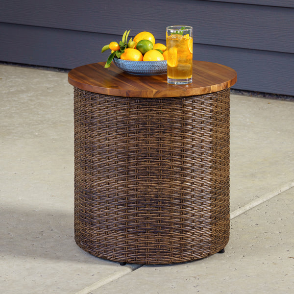 Acacia Wood Top Woven Side Table