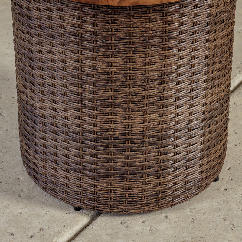Acacia Wood Top Woven Side Table