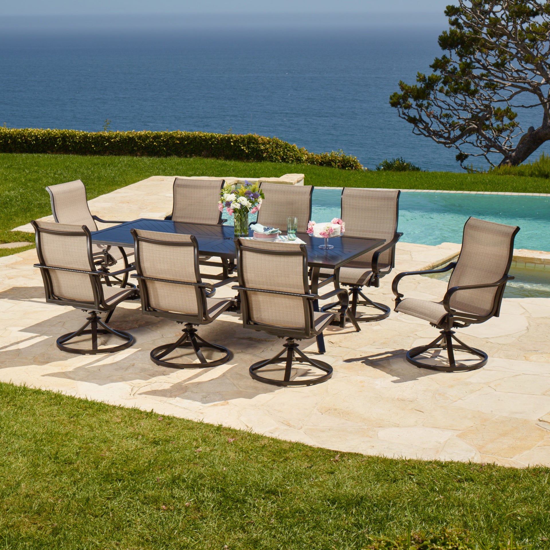 SunVilla Whitehall 9-Piece Sling Dining Set